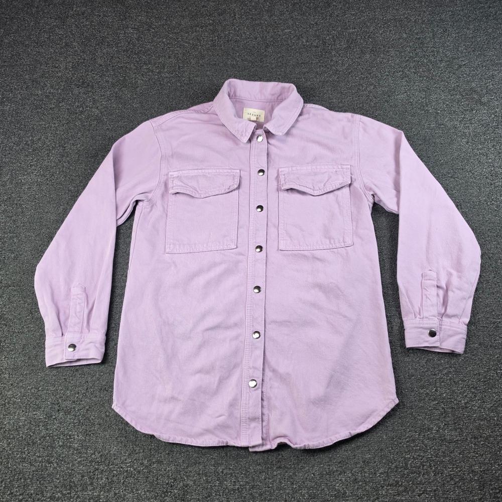 Sezane Denim Shirt Jacket Purple Womens 34 Organic Cotton Denim Overshirt Lilac